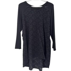 Comfy USA Black Lace Raglan Tunic Top Relaxed Hi-Low Lightweight Boxy Artsy M